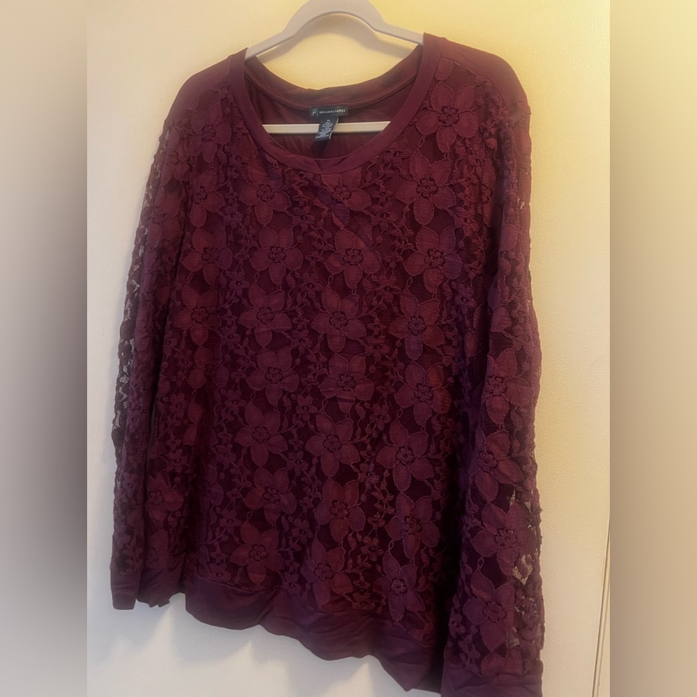 Adrianna Papell Burgundy Lace Blouse